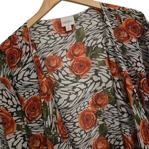 LuLaRoe Medium Floral Kimono Cardigan Simply Comfortable Orange Roses Butterfly